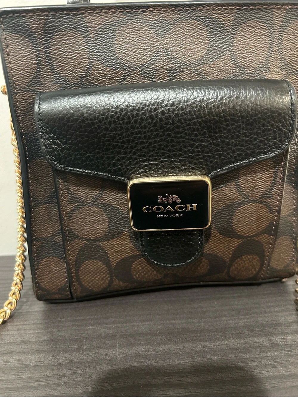 Coach Mini Pepper Crossbody in Signature Canvas with black pebbled leather EUC